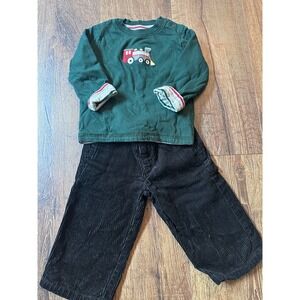 Vintage Janie and jack train Christmas set reversible longsleeve top black cords